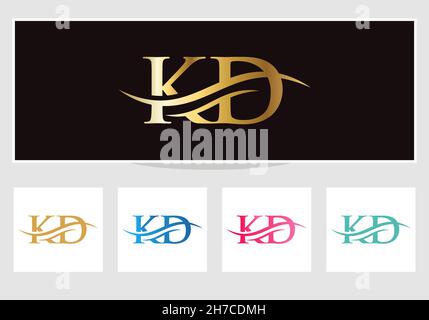 Swoosh Letter KD Logo Design for business and company identity. Water Wave KD Logo with modern trendy Stock Vector