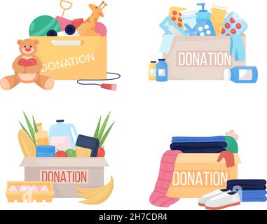 Donation box semi flat color vector item set Stock Vector