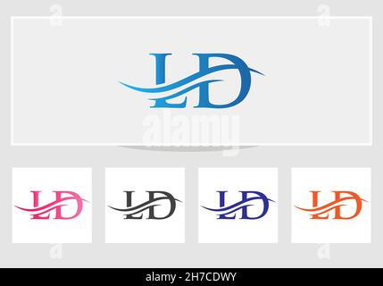 Swoosh Letter LD Logo Design for business and company identity. Water Wave LD Logo with modern trendy Stock Vector