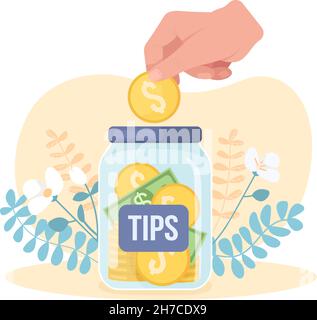Tip jar 2D vector isolated illustration Stock Vector