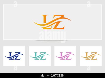 LZ Logo design vector. Swoosh letter LZ logo design. Initial LZ letter linked logo vector template Stock Vector