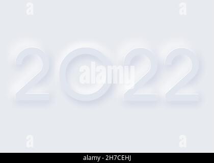 2022 New Year holiday invitation. Trendy Neumorphism style paper cutting interface background. Soft, clear and simple futuristic Neo Morphism shape Stock Vector