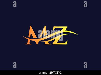Creative golden letter Mz M z logo with leading lines and road concept ...