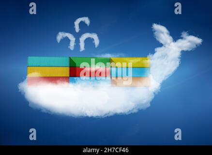 Containers on cloud whale software Docker concept Stock Photo