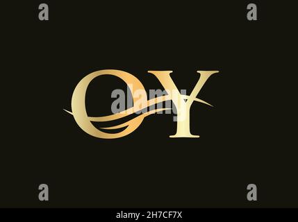 OY Logo design vector. Swoosh letter OY logo design. Initial OY letter linked logo vector template Stock Vector