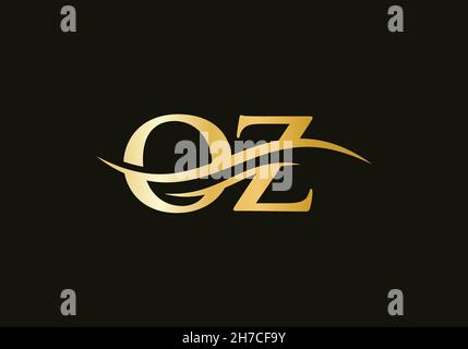 OZ Logo design vector. Swoosh letter OZ logo design. Initial OZ letter linked logo vector template Stock Vector