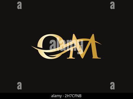 OM logo design. Initial OM letter logo vector. Swoosh letter OM logo design Stock Vector