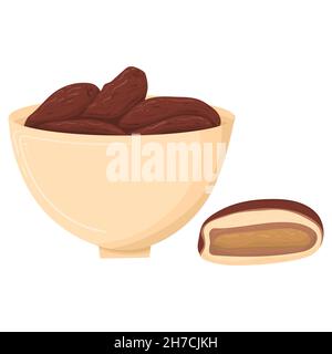 Cartoon illustration with colorful dates. Farm market product. Vector hand drawn graphic. Single isolated art. Stock Vector