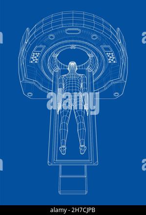 MRI machine scanning patient inside Stock Photo