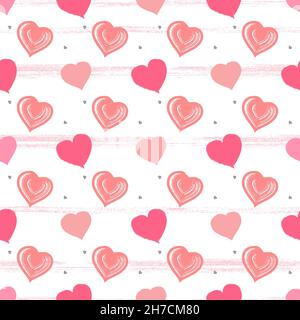 Vector seamless pattern with watercolor hearts and grunge elements on a white background. For Valentine day design. Stock Vector