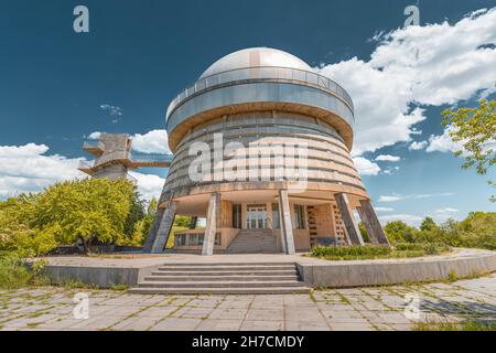 Old Soviet observatory in the city of Byurakan, Armenia. Located high in mountains at the ancient volcano Aragats Stock Photo