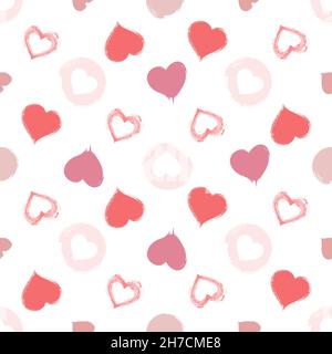 Vector seamless pattern with watercolor hearts and grunge elements on a white background. For Valentine day design. Stock Vector