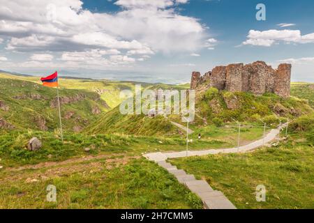 The ancient fortress of Amberd on the slope of Mount Aragats in Armenia. A popular tourist and historical attraction and landmark Stock Photo