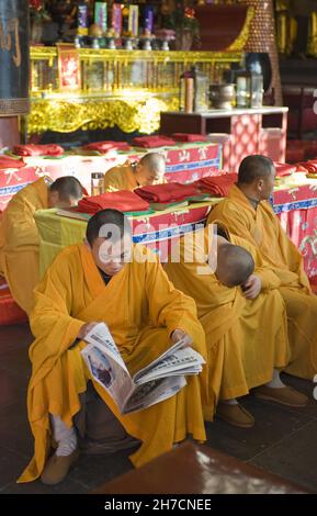Buddhist monks in the Jinshan Temple (Golden Hill Temple), China, Zhenjiang Stock Photo