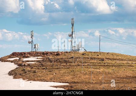 relay station with antennas for cellular and radio channels Stock Photo