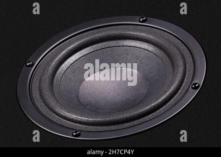 Loudspeaker with paper diffuser on the panel, close-up Stock Photo