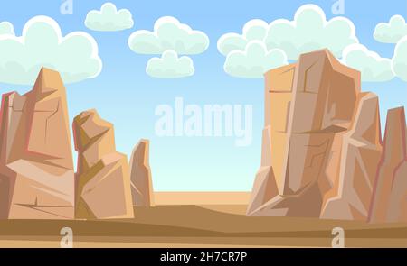 Rocky cliffs. Peaks of rocky mountains.Desert. Stone landscape. Sky with clouds. Illustration vector Stock Vector