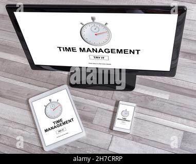Time management concept shown on different information technology devices Stock Photo