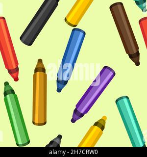 Markers. Flat style. Stationery for drawing and creativity. Seamless background pattern. Vector. Stock Vector