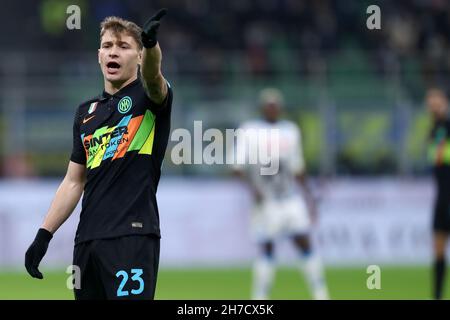 Nicolo Barella of Fc Internazionale  gestures during the Serie A match between Fc Internazionale and Ssc Napoli. Stock Photo