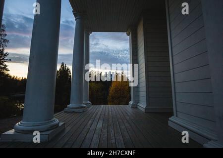 Vyborg, Russia - View of the Tomb Chapel, Ludwigsburg on Ludwigstein Island in Mon Repos Park from the side of the Temple of Neptune. Stock Photo