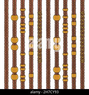 Set of colored seamless patterns with dreadlocks. Isolated vector objects on white background. Stock Vector