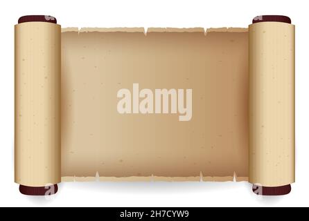 Isolated scroll with empty and ancient page with ragged borders in blank, over white background. Stock Vector