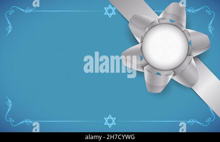 Empty template greeting design decorated with silver ribbon, gift bow and Stars of David. Stock Vector
