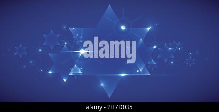Abstract background in blue color with glows and Stars of David. Stock Vector