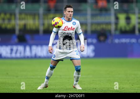 Piotr Zielinski of Ssc Napoli  in action during the Serie A match between Fc Internazionale and Ssc Napoli. Stock Photo