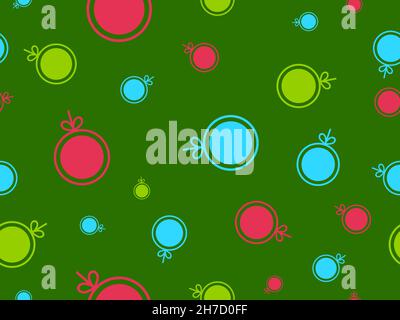 Christmas balls with bows seamless pattern. Christmas balls of different colors in a flat style. Christmas decorations for greeting cards, wrapping pa Stock Vector