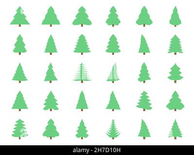 Collection of Christmas trees icons isolated on white background. Design of fir trees for posters, banners and promotional materials. Vector illustrat Stock Vector