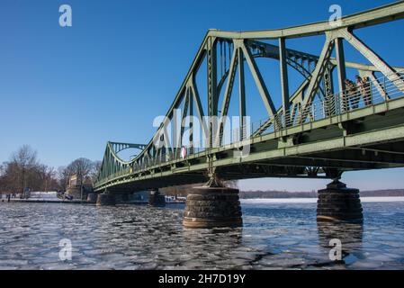 Shipping on hold: ice under the Glienicke Bridge in Berlin in early 2021 Stock Photo
