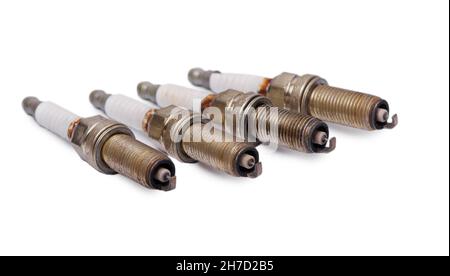 Old used spark plug isolated on white background Stock Photo