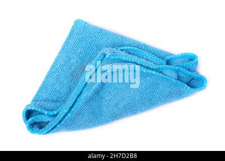 Blue crumpled used rag isolated over white background Stock Photo