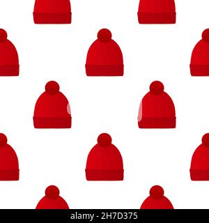 Colored pattern winter hats beanie, beautiful caps in white background. Caps pattern consisting of collection winter hats beanie for wearing. Pattern Stock Vector