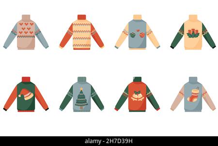 Cute ugly Christmas party sweater banner for your decoration. cartoon flat style Stock Vector