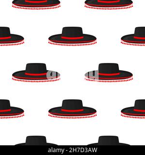 Pattern mexican hats sombrero, beautiful caps in white background. Caps pattern consisting of collection mexican hats sombrero for wearing. Pattern of Stock Vector