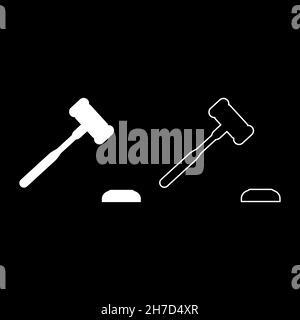 Gavel Hammer judge and anvil auctioneer concept icon white color vector illustration flat style simple image set Stock Vector