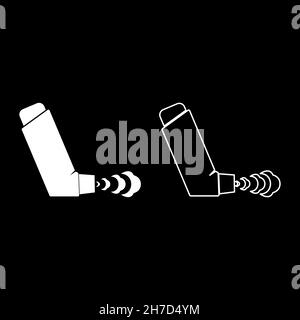 Hand Inhaler spray for treatment asthma cough relief concept Inhalation allergic patient icon white color vector illustration flat style simple image Stock Vector