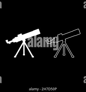 Telescope Science tool Education astronomy equipment icon white color vector illustration flat style simple image set Stock Vector