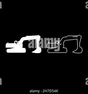 Excavator silhouette Special equipment Dusty digger Building machine icon white color vector illustration flat style simple image set Stock Vector