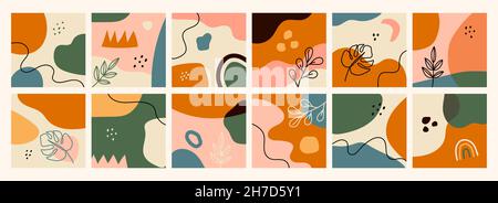 Abstract backgrounds collection. Hand drawn various shapes and doodle objects. Contemporary modern trendy Vector illustrations. Stock Vector