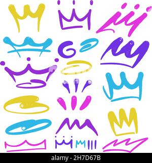 multicolored graffiti elements set spray paint crown paint Stock Vector