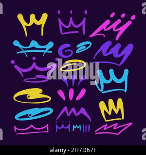 multicolored graffiti elements set spray paint crown paint Stock Vector