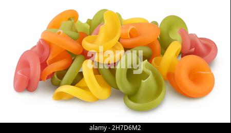 Raw colored pasta isolated on white background with clipping path and full depth of field Stock Photo