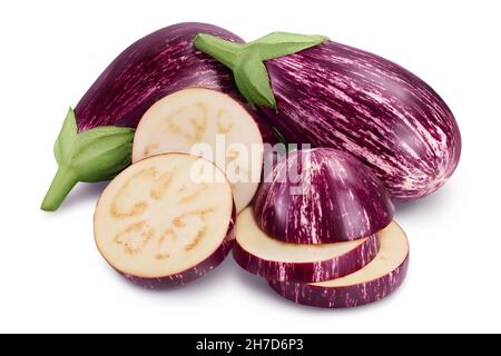 striped eggplant graffiti isolated on white background with clipping path and full depth of field. Stock Photo