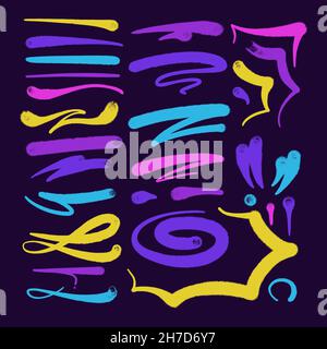 multicolored graffiti elements set spray paint line paint Stock Vector