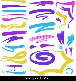 multicolored graffiti elements set spray paint line paint Stock Vector