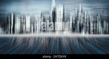 Technology background with matrix and skyline Stock Photo